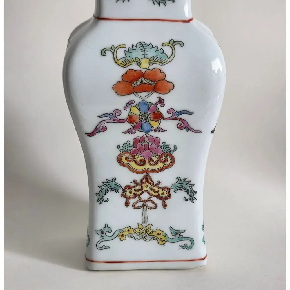 Chinese Porcelain Square Vase Hand Painted Floral Decor 10